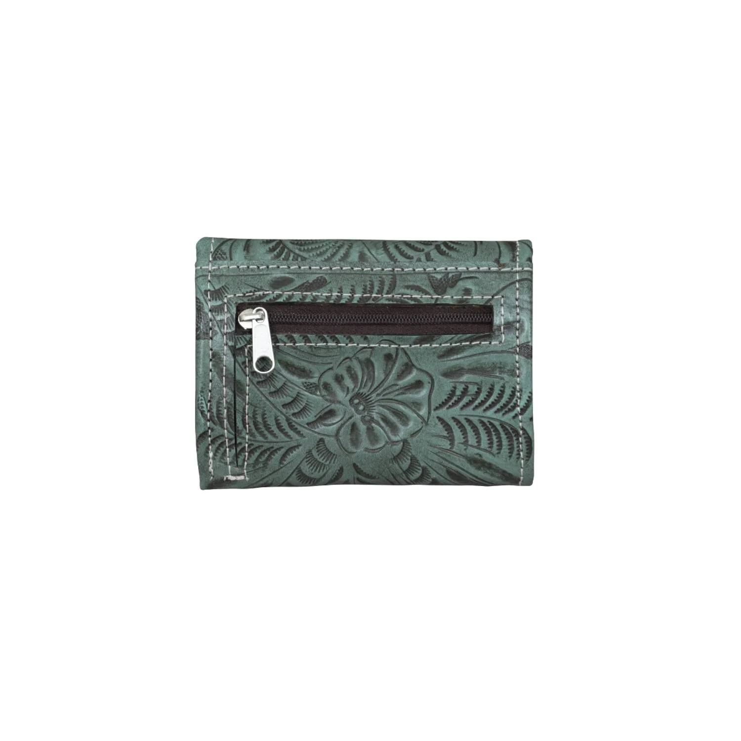 American West Small Marine Turquoise Leather Trifold Wallet