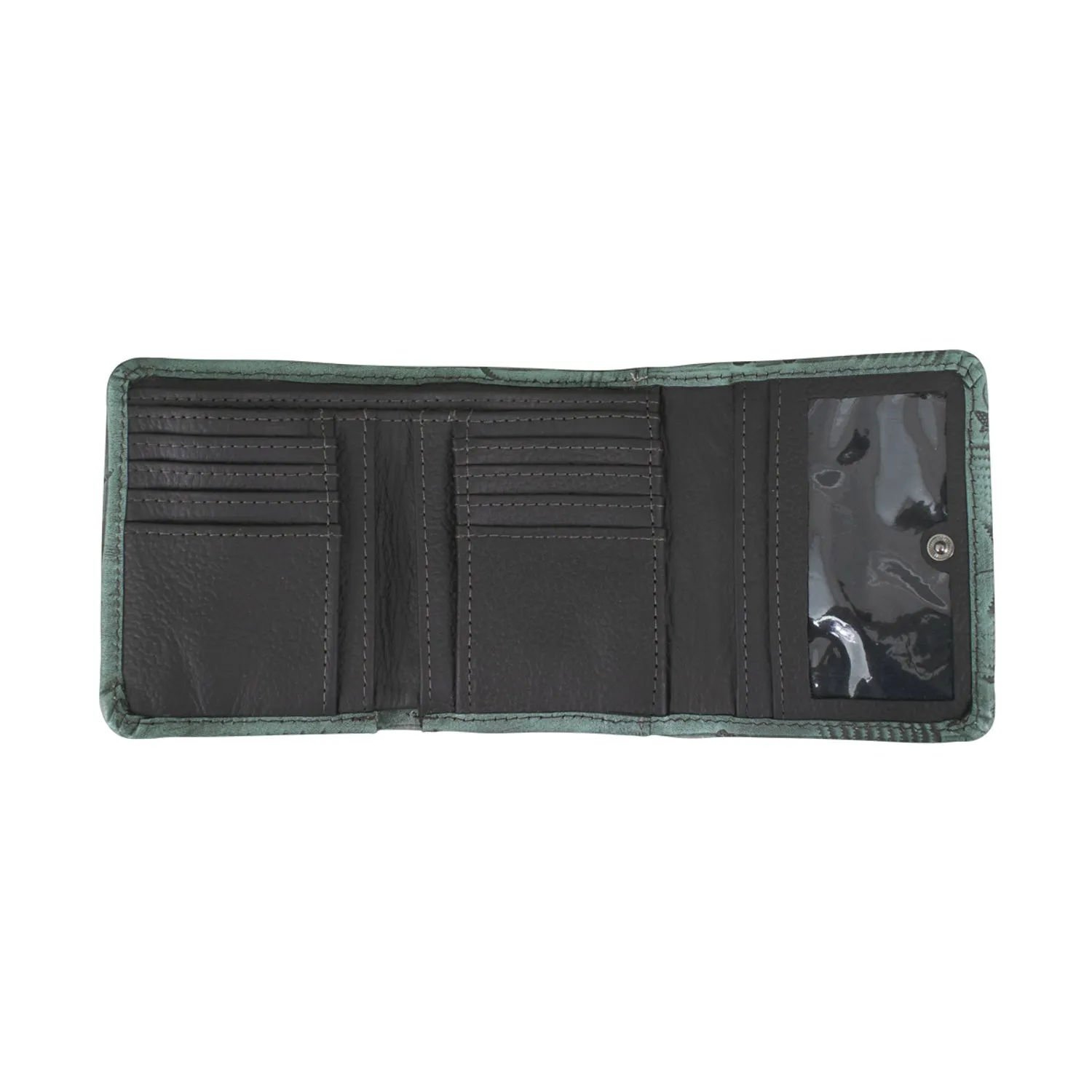 American West Small Marine Turquoise Leather Trifold Wallet