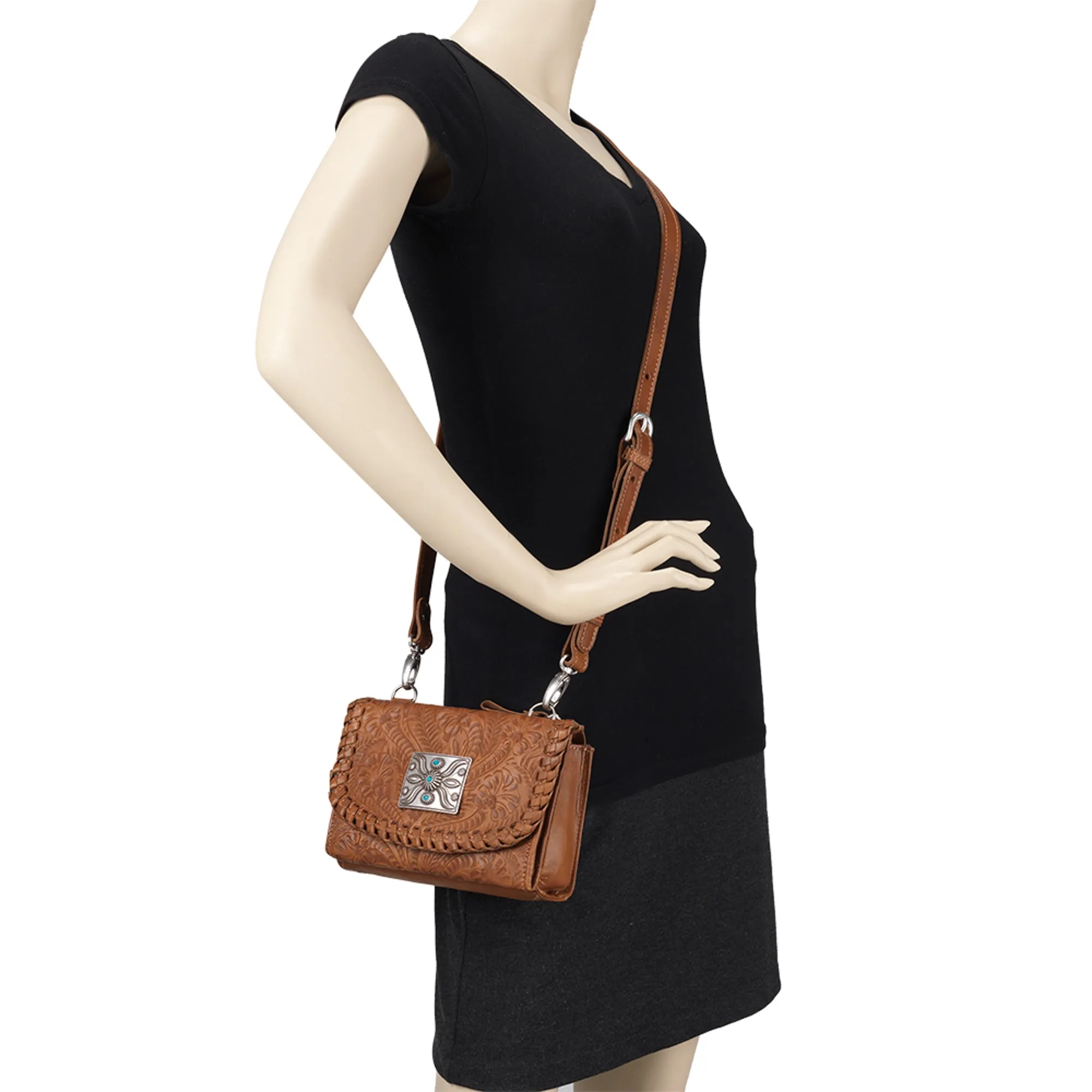 American West Texas Two Step Natural Tan Leather Small Crossbody
