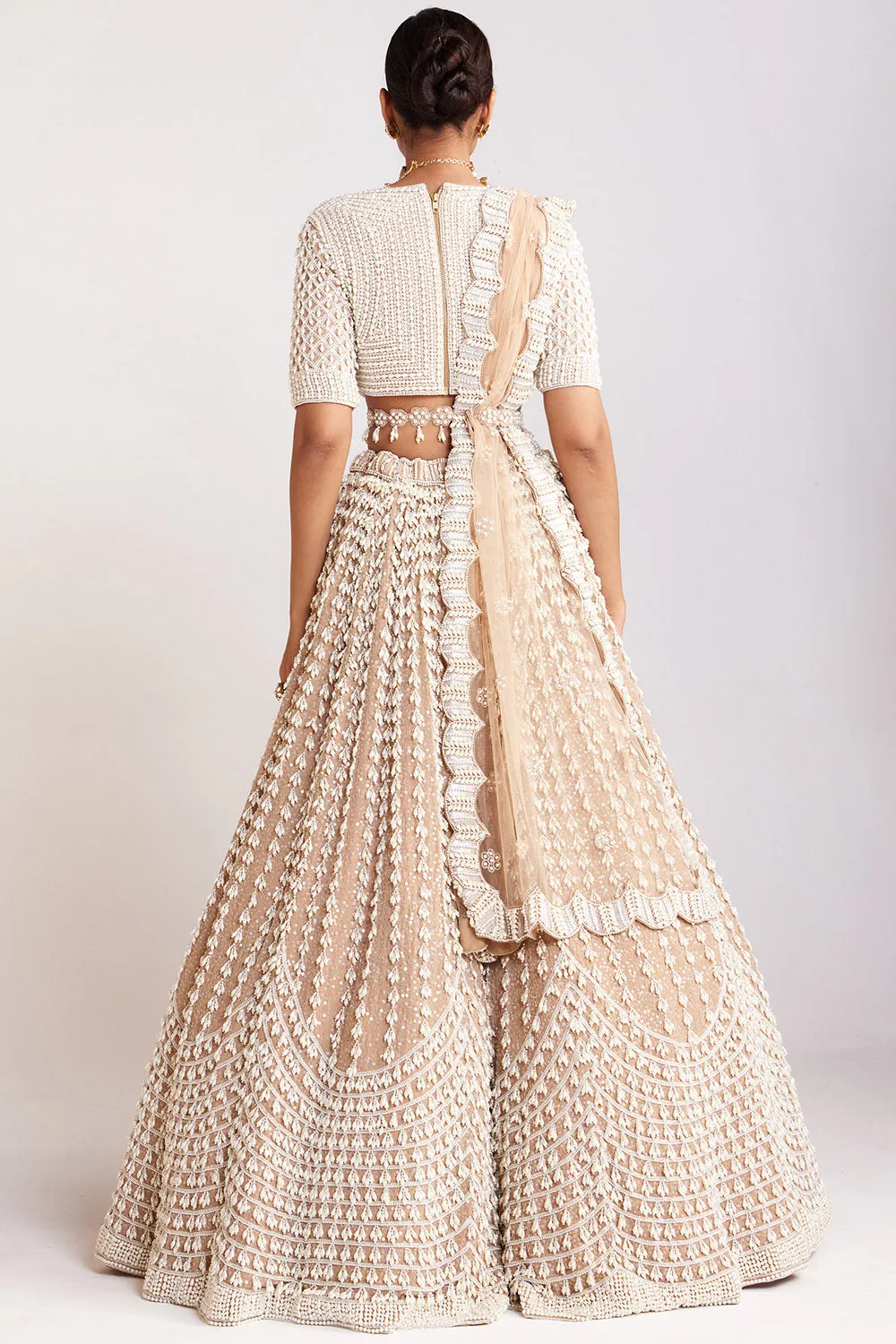 Beige Chandelier Pearl Lehenga