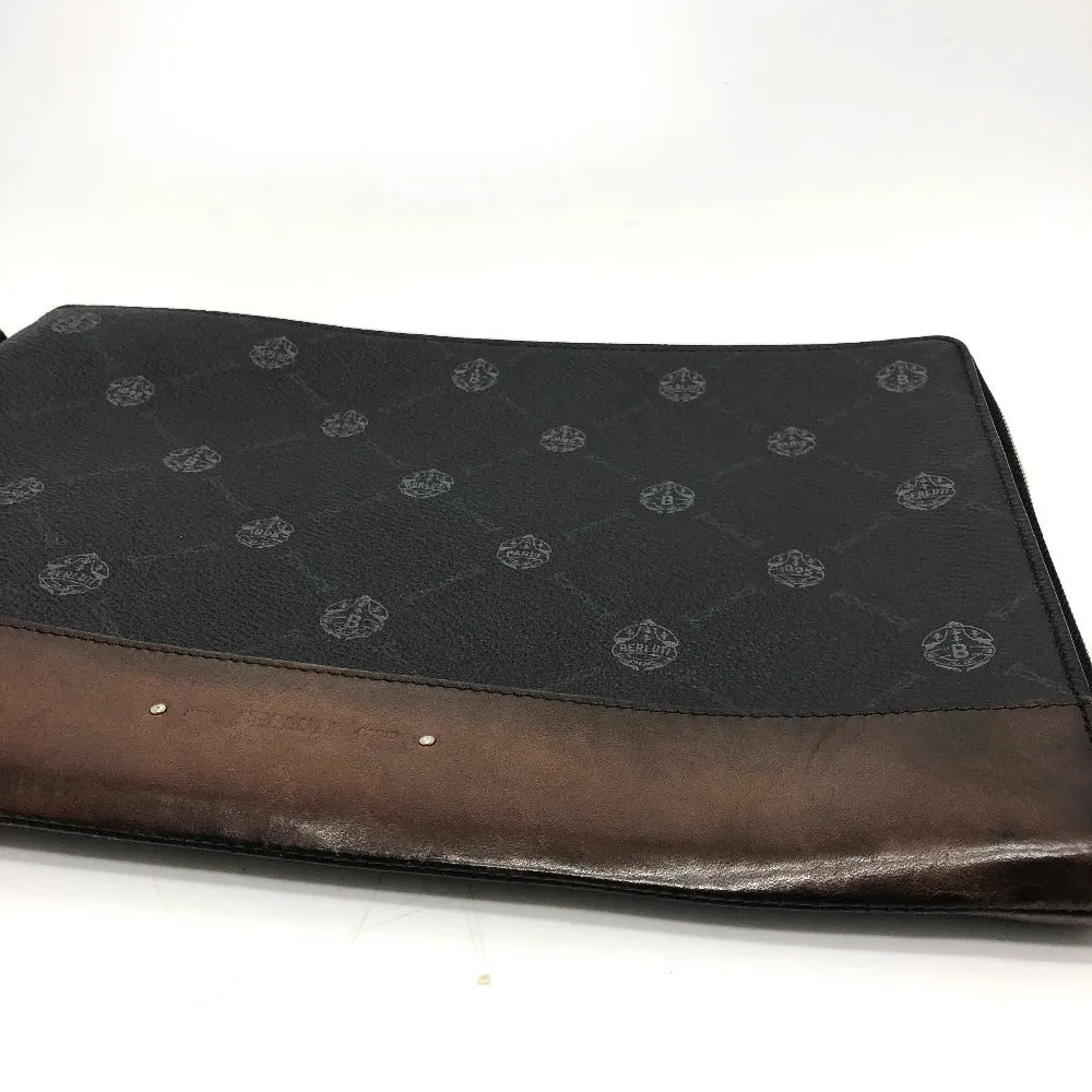 Berluti Clutch bag E1129 leather black Signature business bag mens Used Authentic