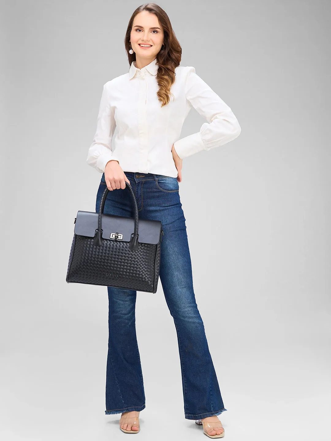 Caprese Renee Satchel Medium Checkered Womens Handbag Blue