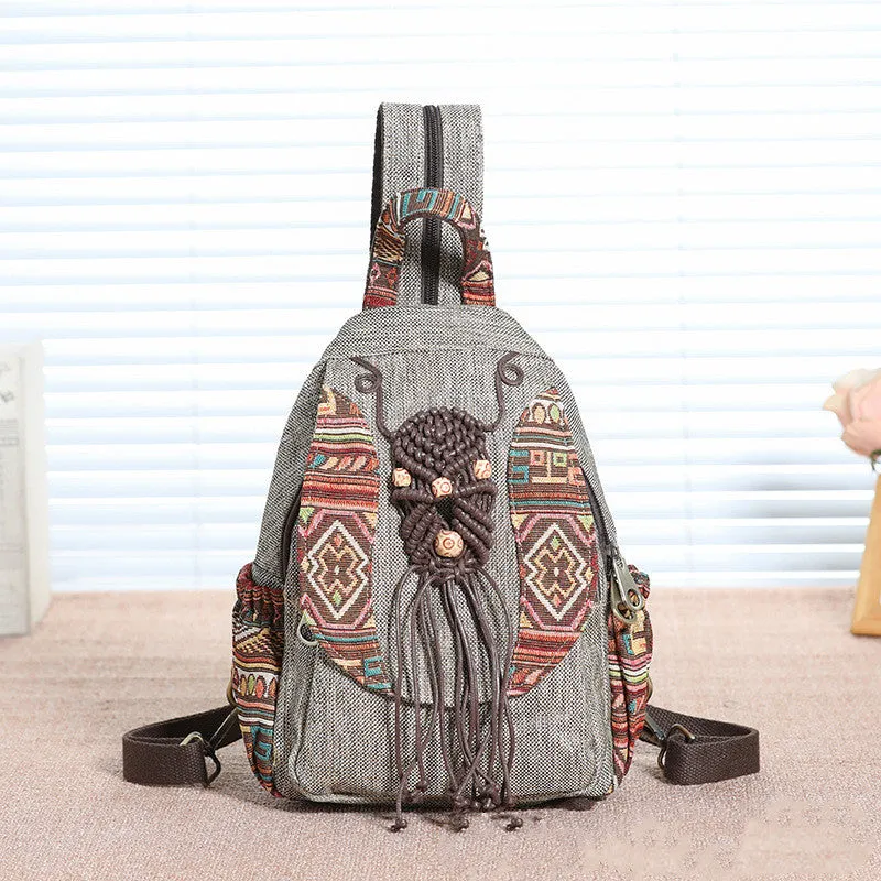 Chinese Ethnic Style Weaving Casual Hundred Art Canvas Backpacks