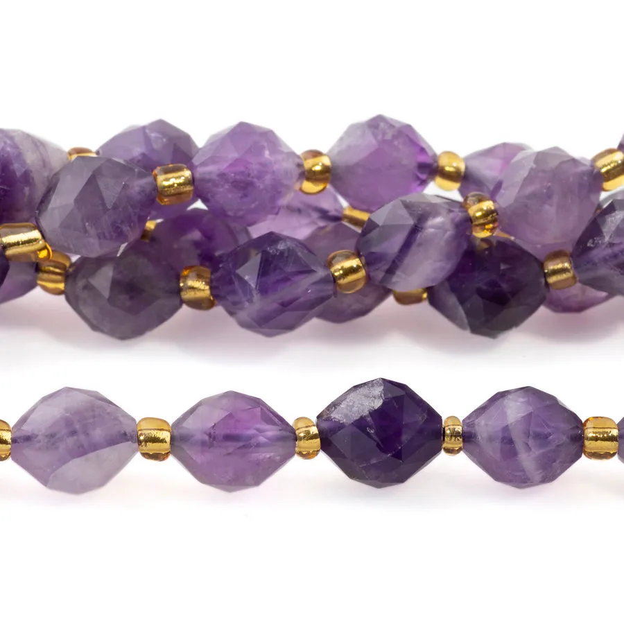 Dog Teeth Amethyst 6x8mm Triangle Diamond Cut Rice Bead - 15-16 Inch