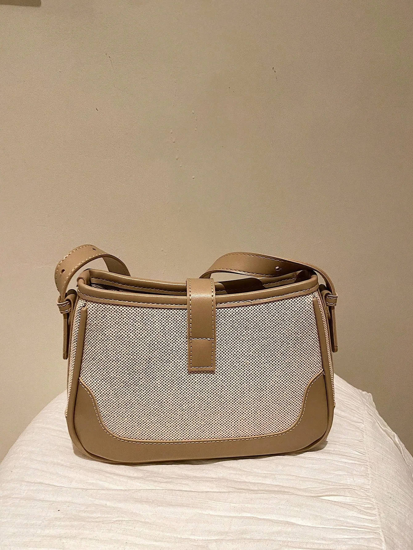 Fashionable Linen Cloth Color Blocking Elegant Shoulder Cross-body Bag