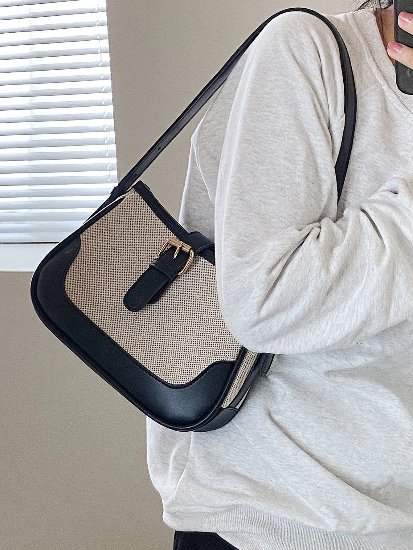 Fashionable Linen Cloth Color Blocking Elegant Shoulder Cross-body Bag