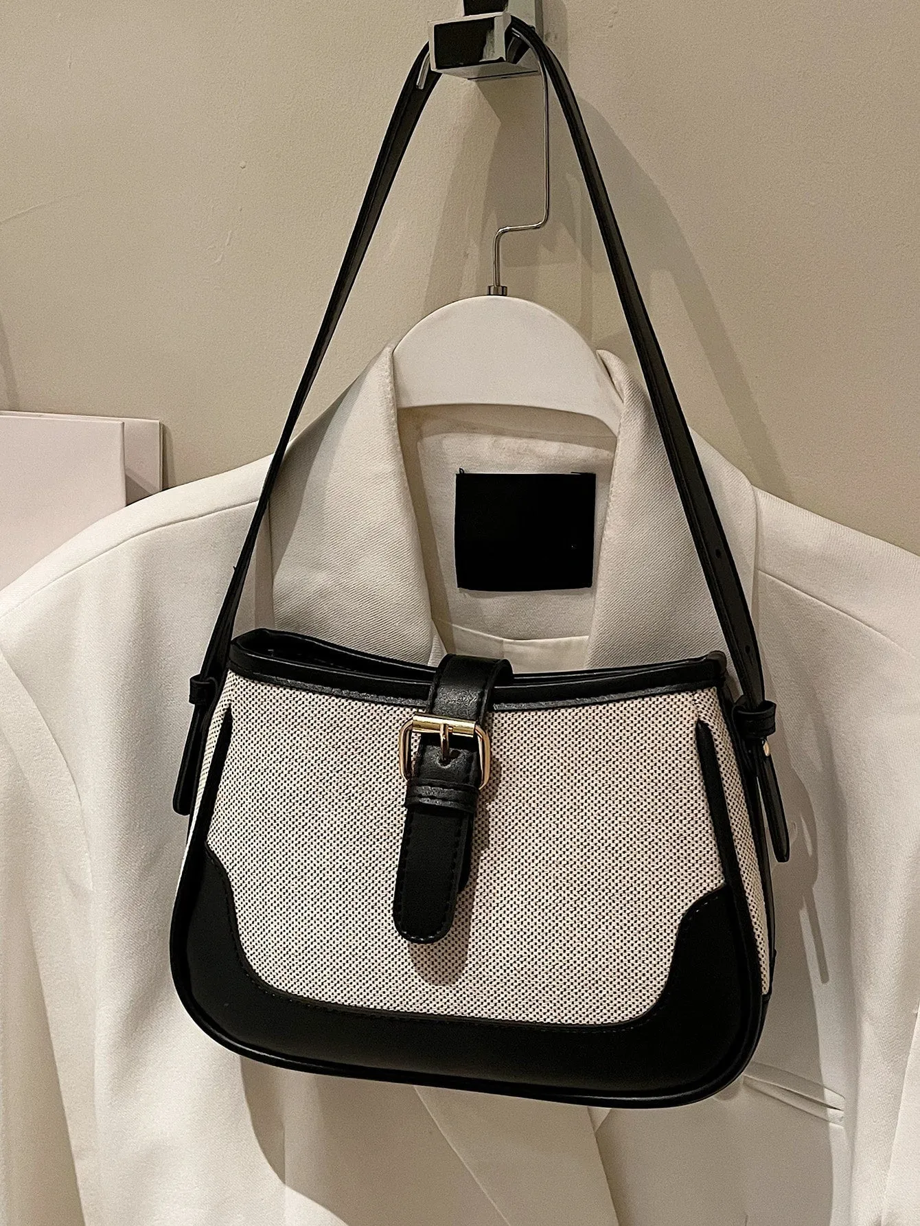 Fashionable Linen Cloth Color Blocking Elegant Shoulder Cross-body Bag