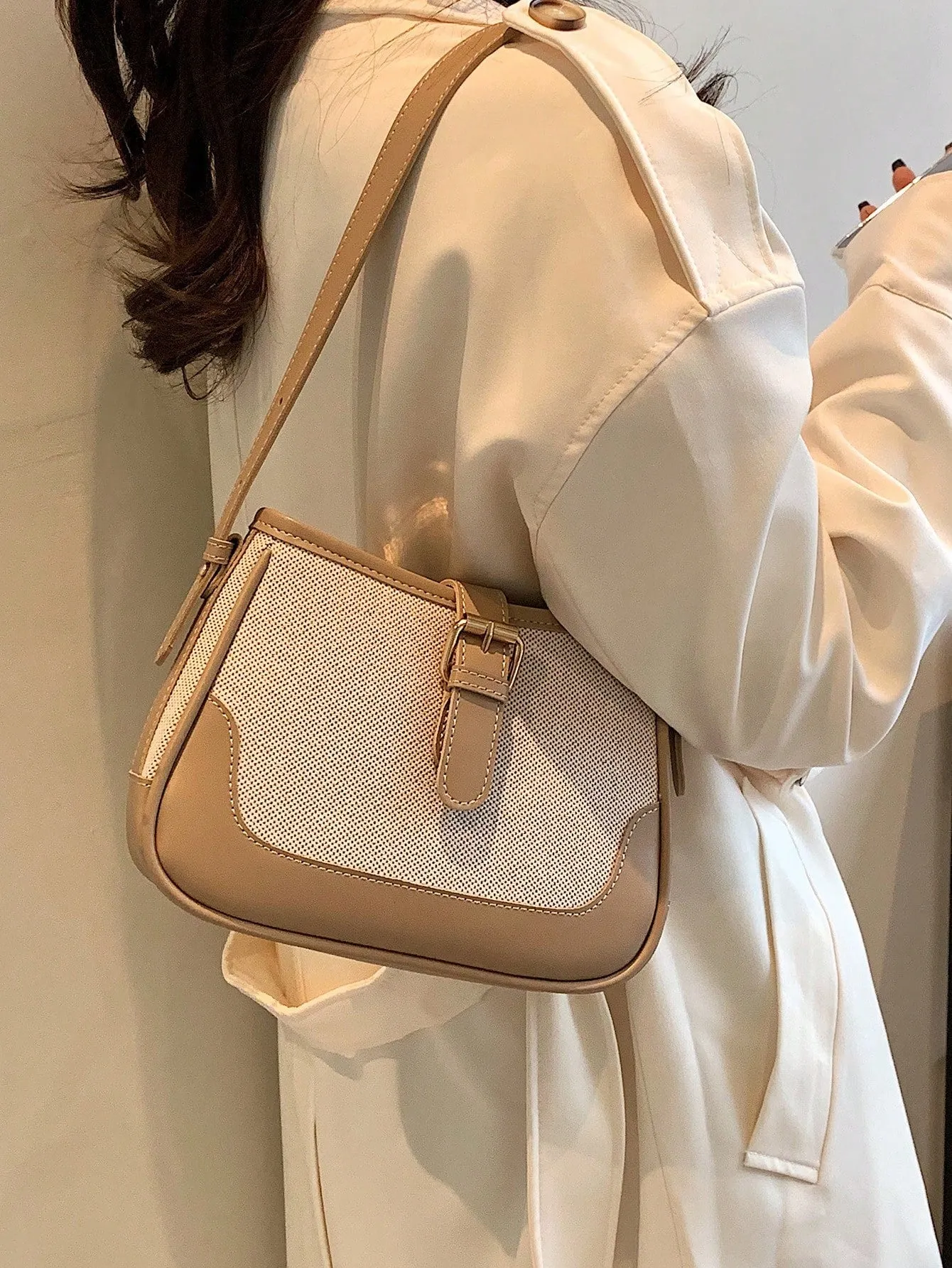 Fashionable Linen Cloth Color Blocking Elegant Shoulder Cross-body Bag