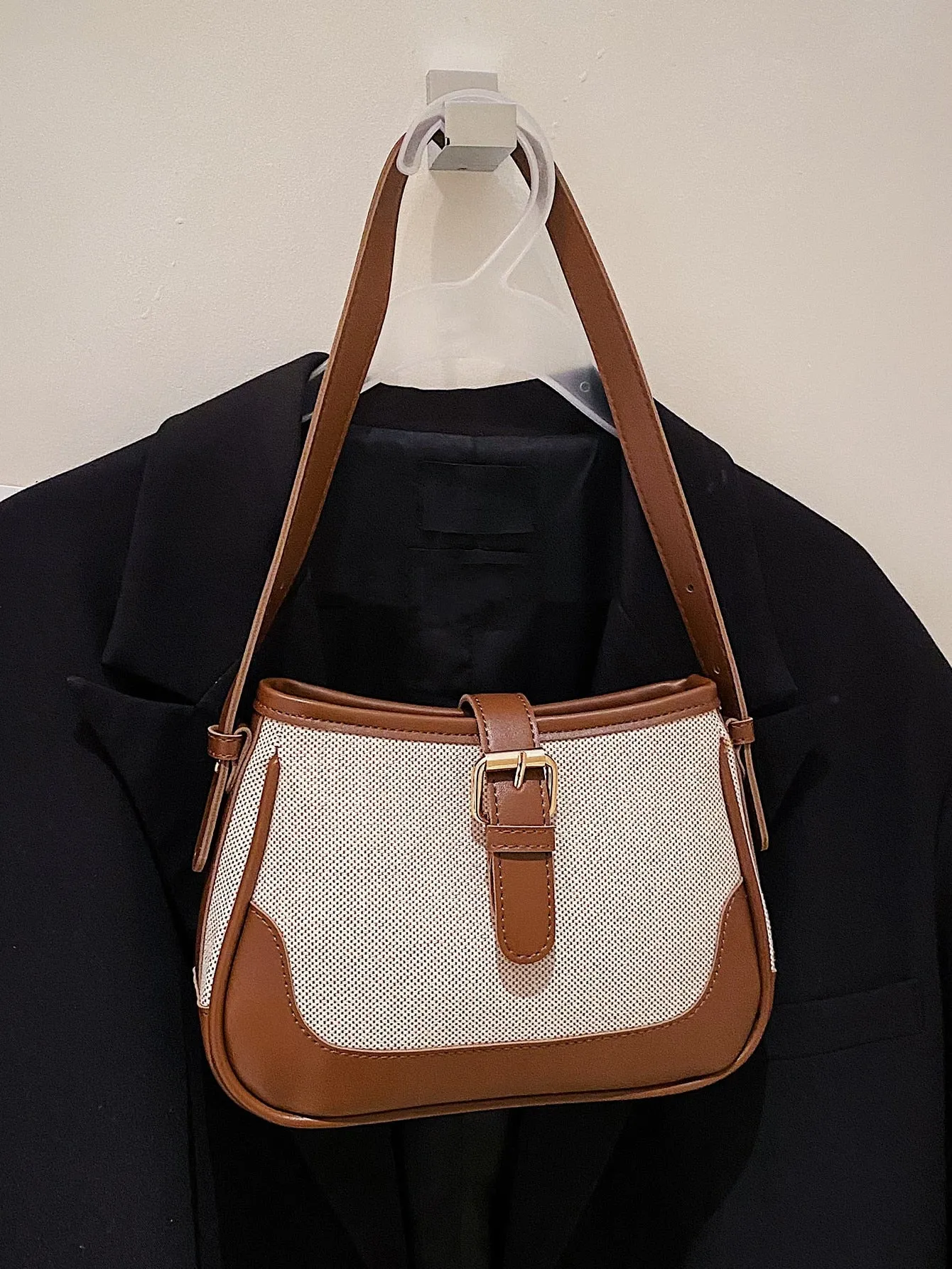 Fashionable Linen Cloth Color Blocking Elegant Shoulder Cross-body Bag