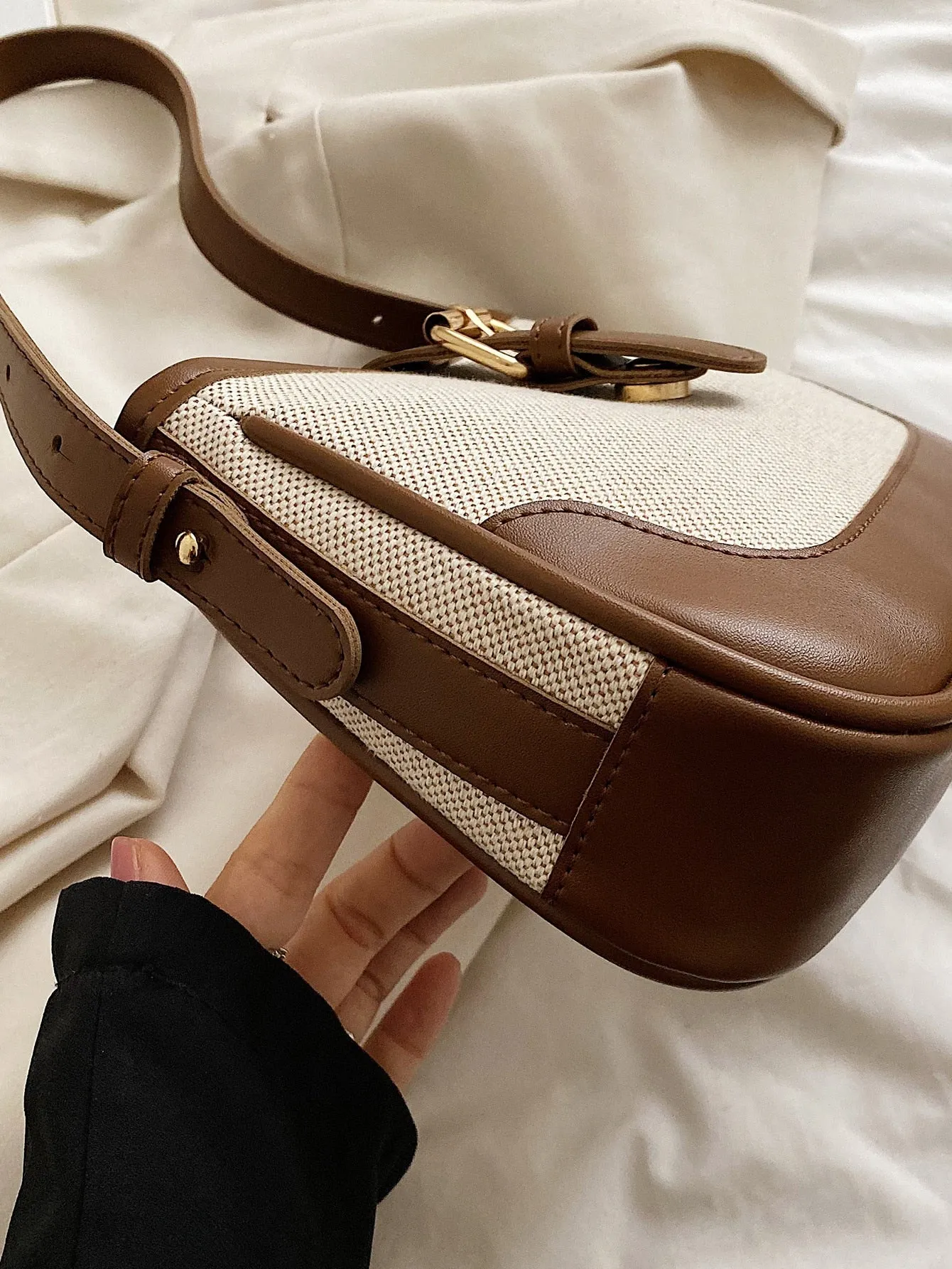 Fashionable Linen Cloth Color Blocking Elegant Shoulder Cross-body Bag