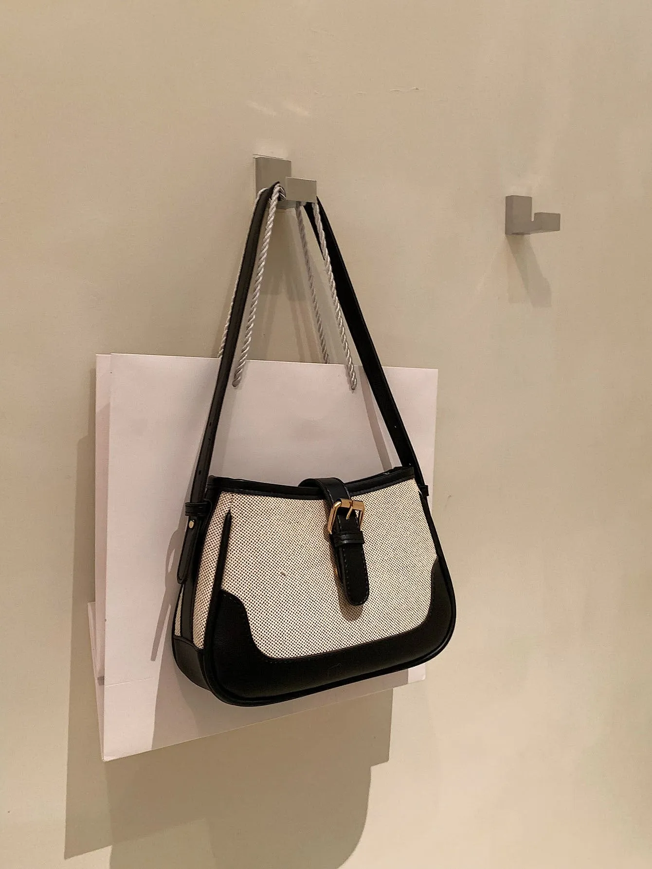 Fashionable Linen Cloth Color Blocking Elegant Shoulder Cross-body Bag