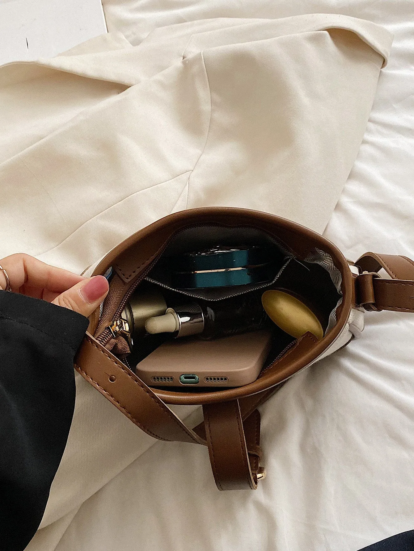 Fashionable Linen Cloth Color Blocking Elegant Shoulder Cross-body Bag