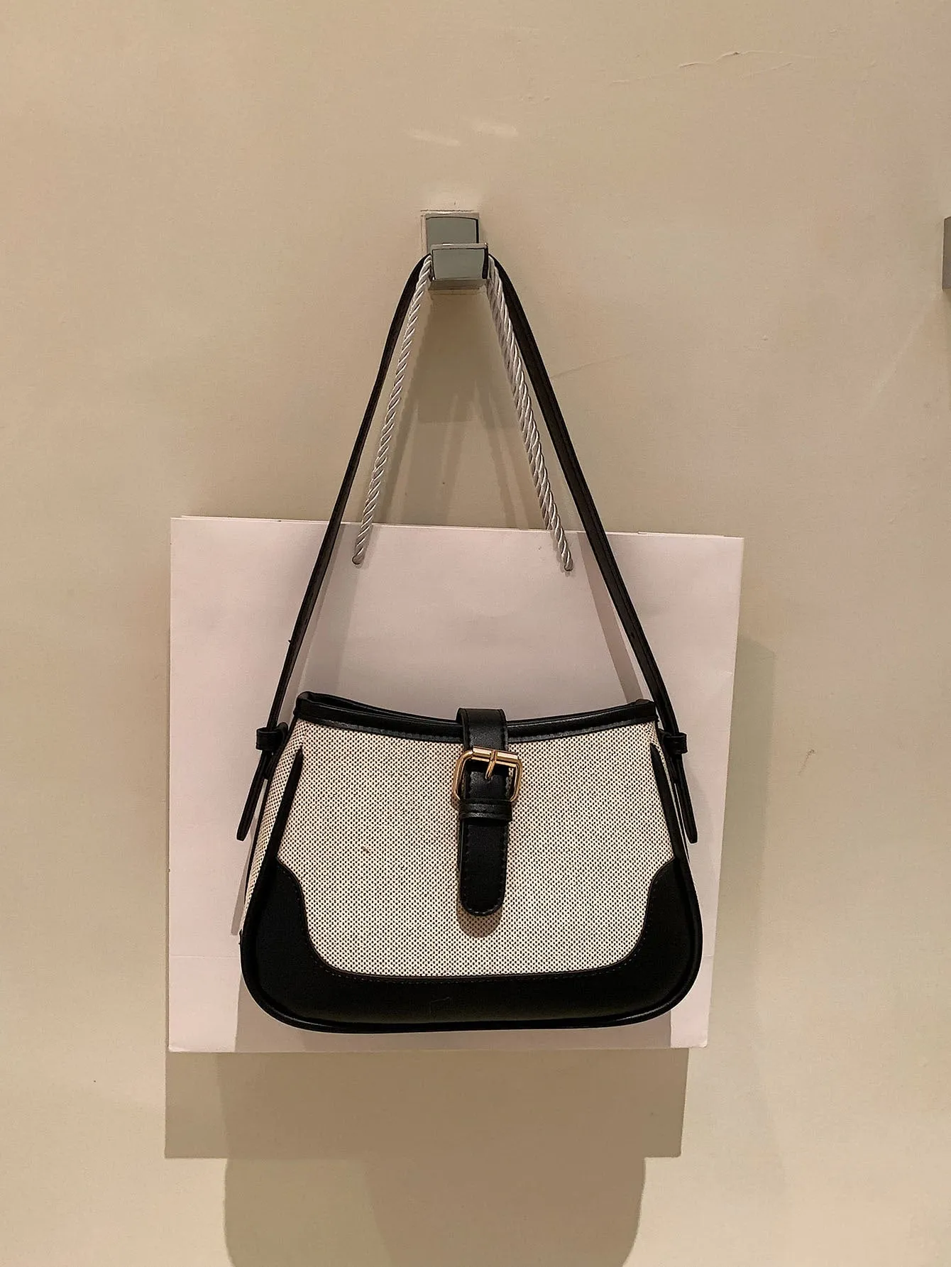 Fashionable Linen Cloth Color Blocking Elegant Shoulder Cross-body Bag