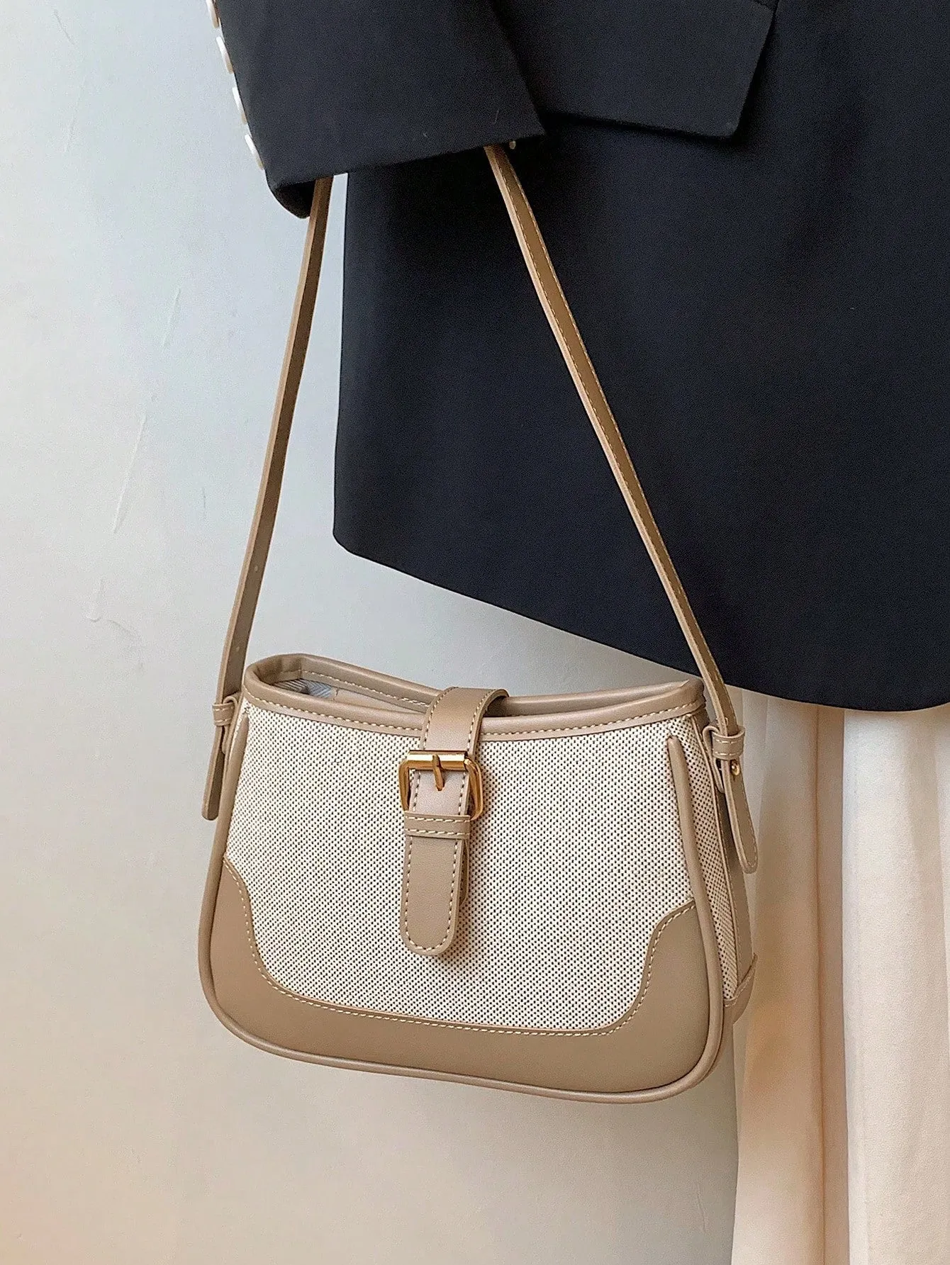 Fashionable Linen Cloth Color Blocking Elegant Shoulder Cross-body Bag