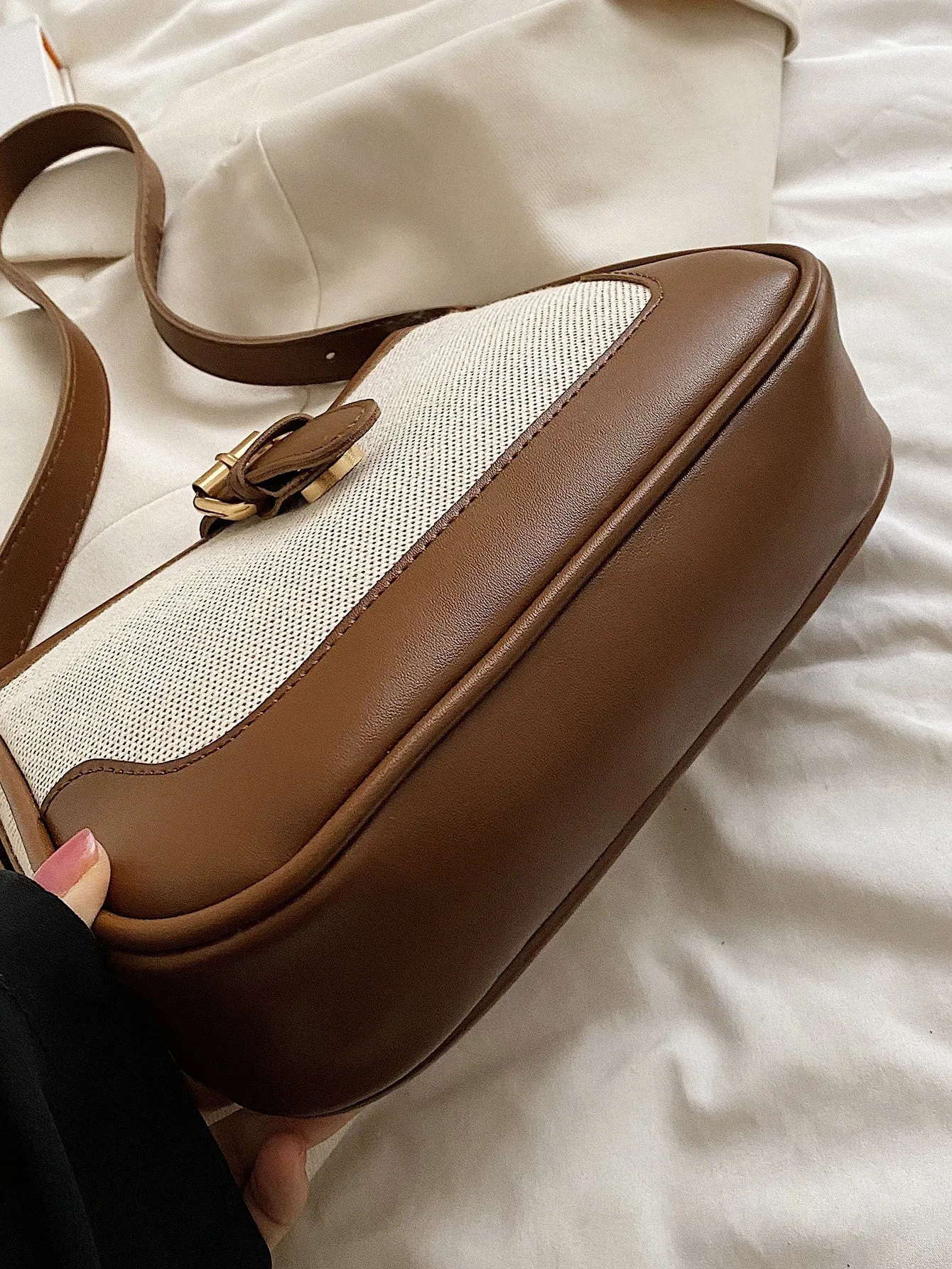 Fashionable Linen Cloth Color Blocking Elegant Shoulder Cross-body Bag