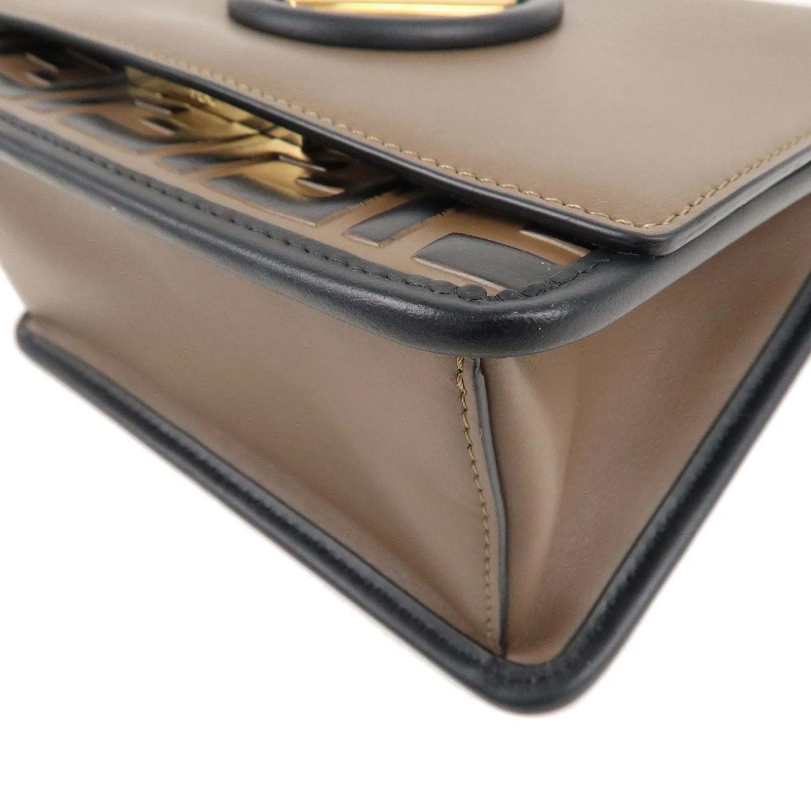 FENDI Mini Kan I F Leather Chain Shoulder Bag Black Brown 8BT286