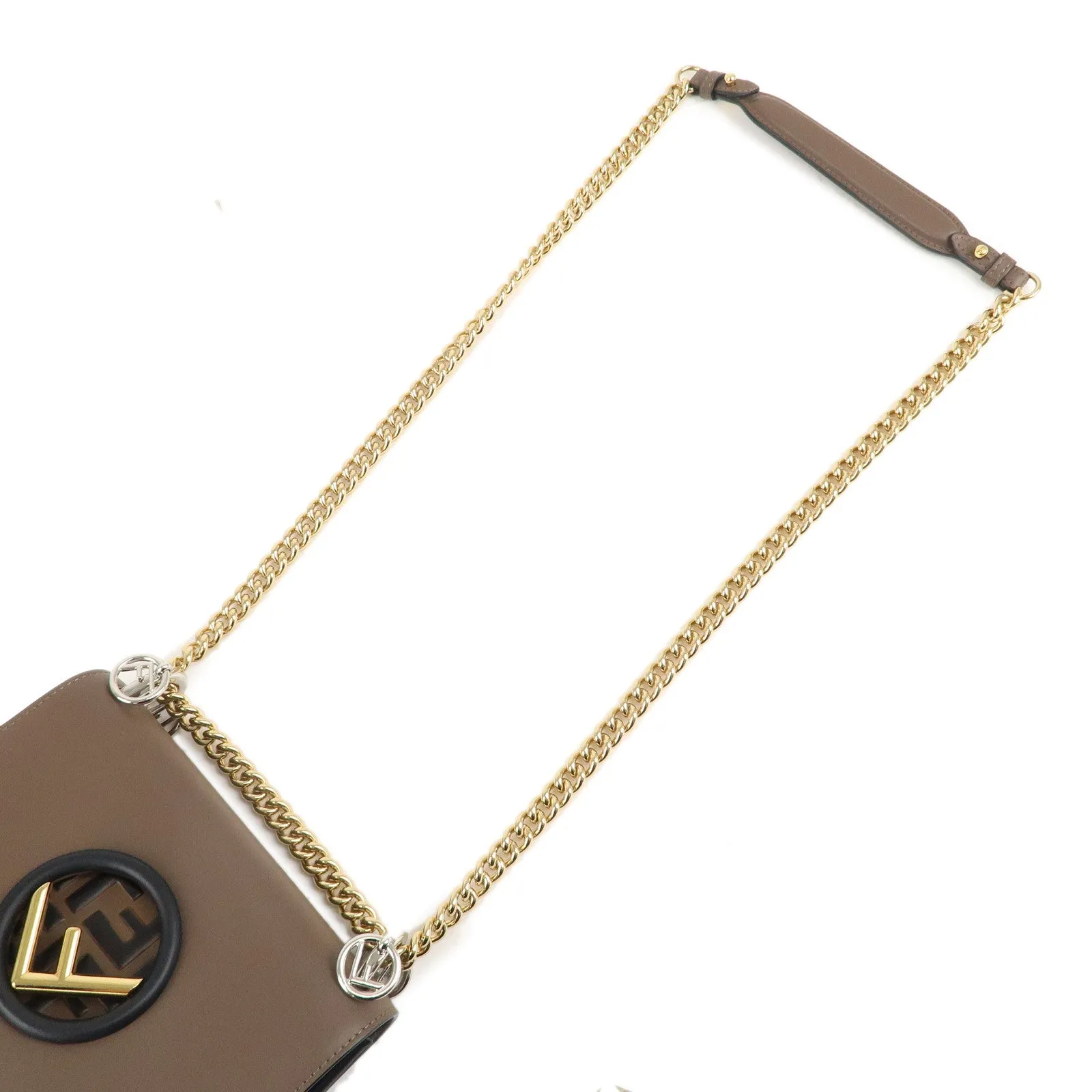 FENDI Mini Kan I F Leather Chain Shoulder Bag Black Brown 8BT286