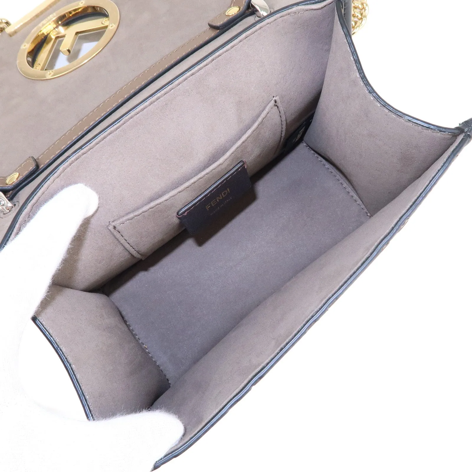 FENDI Mini Kan I F Leather Chain Shoulder Bag Black Brown 8BT286