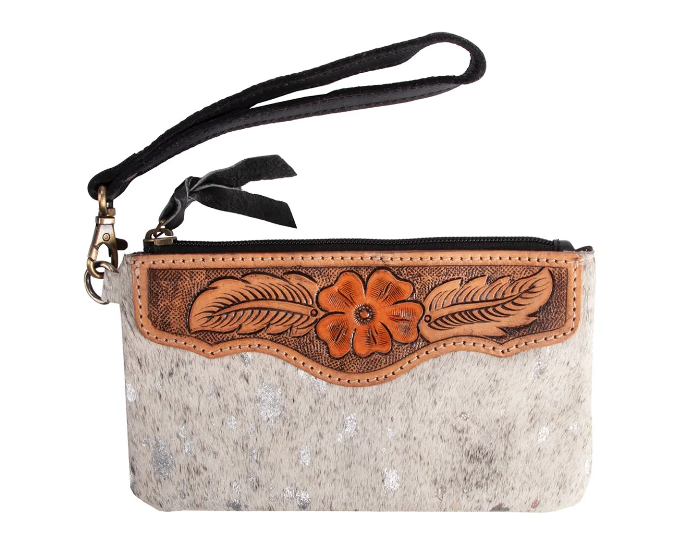 Fort Worth Cowhide Leather Purse - Cream & Silver