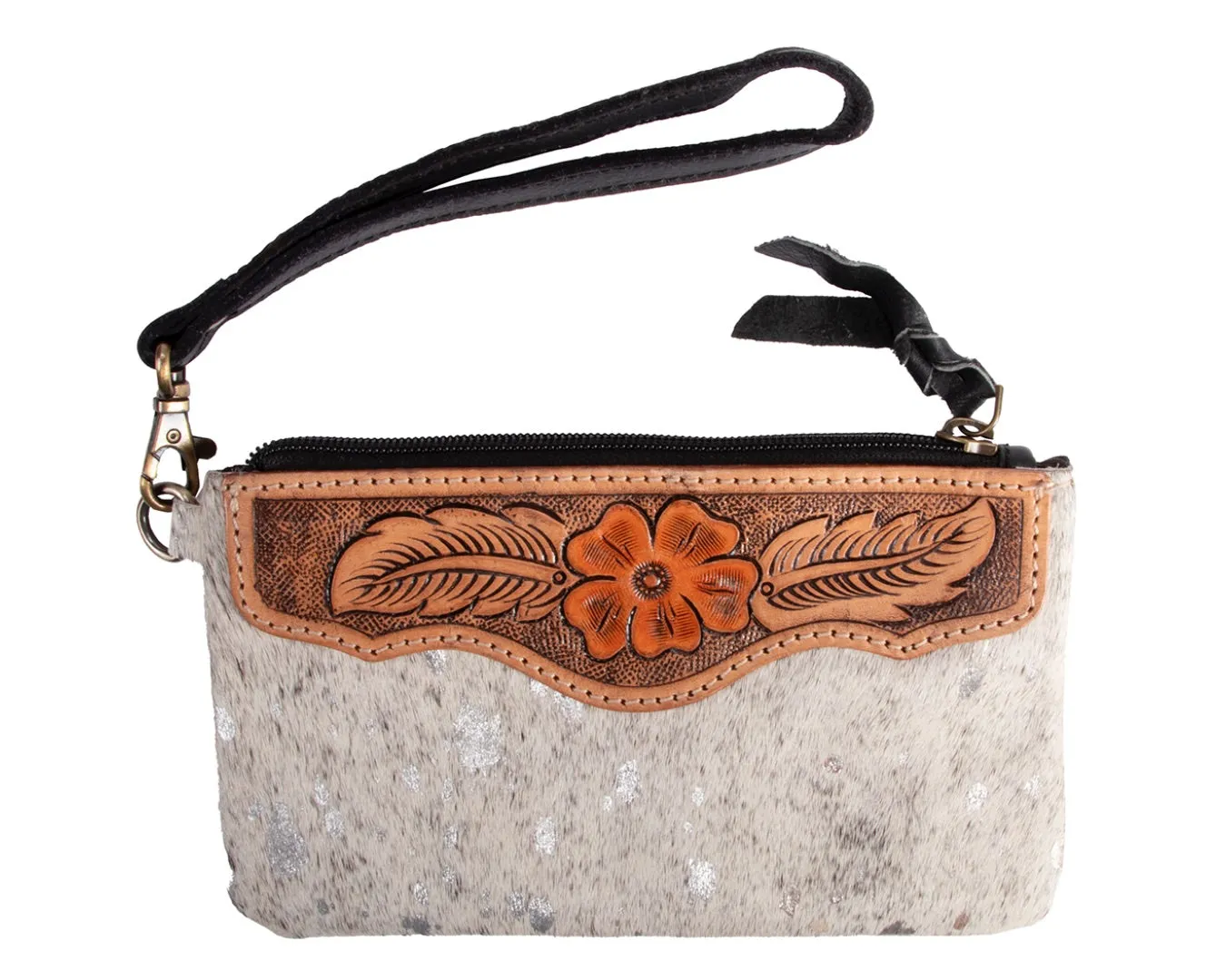 Fort Worth Cowhide Leather Purse - Cream & Silver