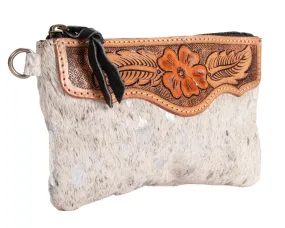 Fort Worth Cowhide Leather Purse - Cream & Silver