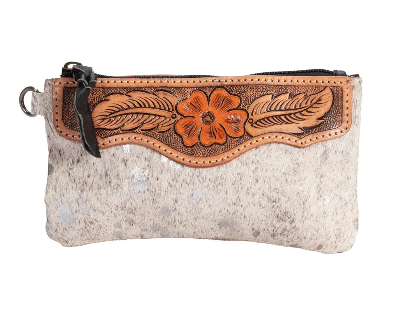 Fort Worth Cowhide Leather Purse - Cream & Silver