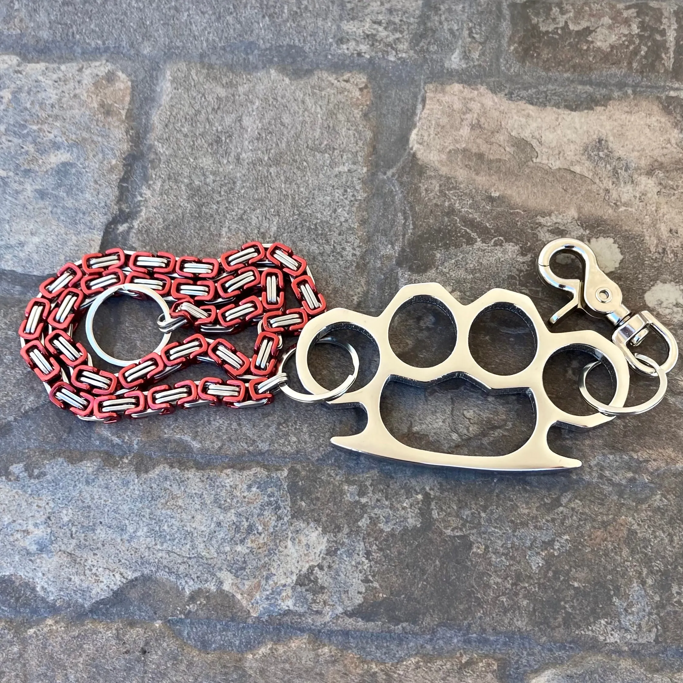 Four Finger Wallet Chain - Red & Silver Daytona Deluxe - Polished Four Finger Ring 29 - WCK-9