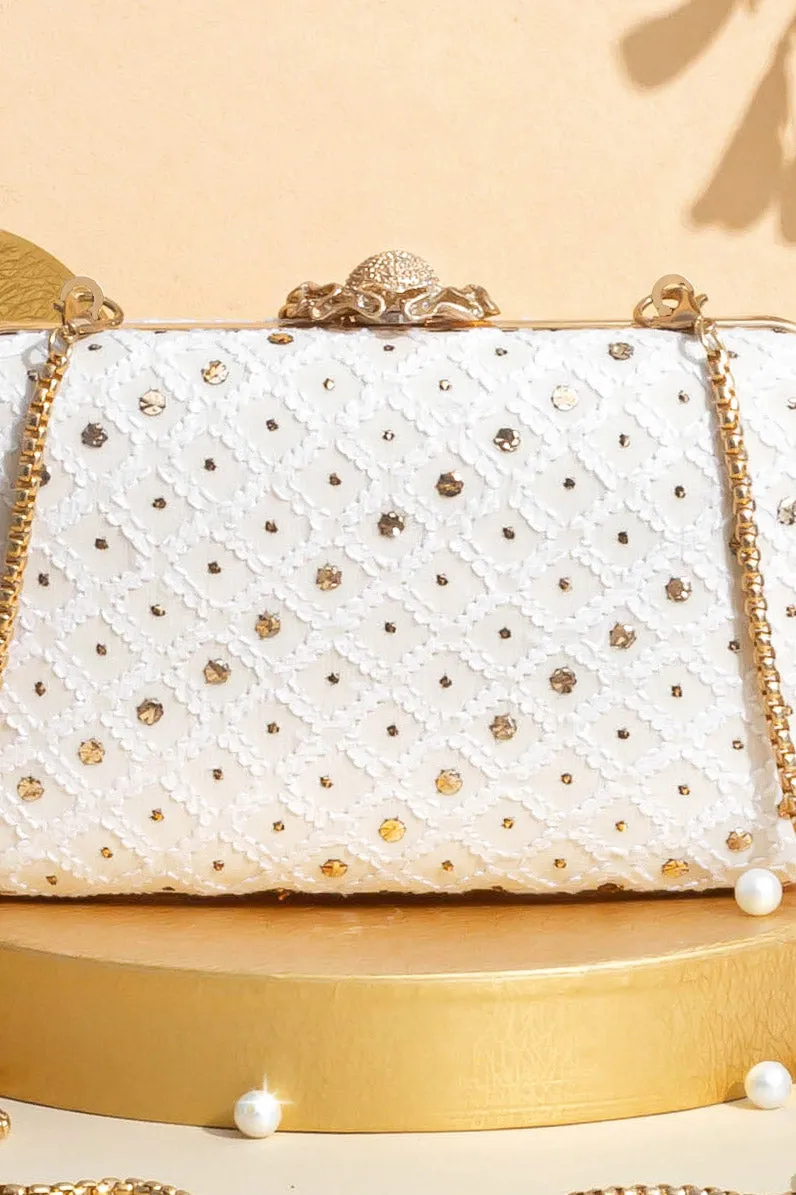 Ira Chikankari Mukaish Embroidered Box Clutch