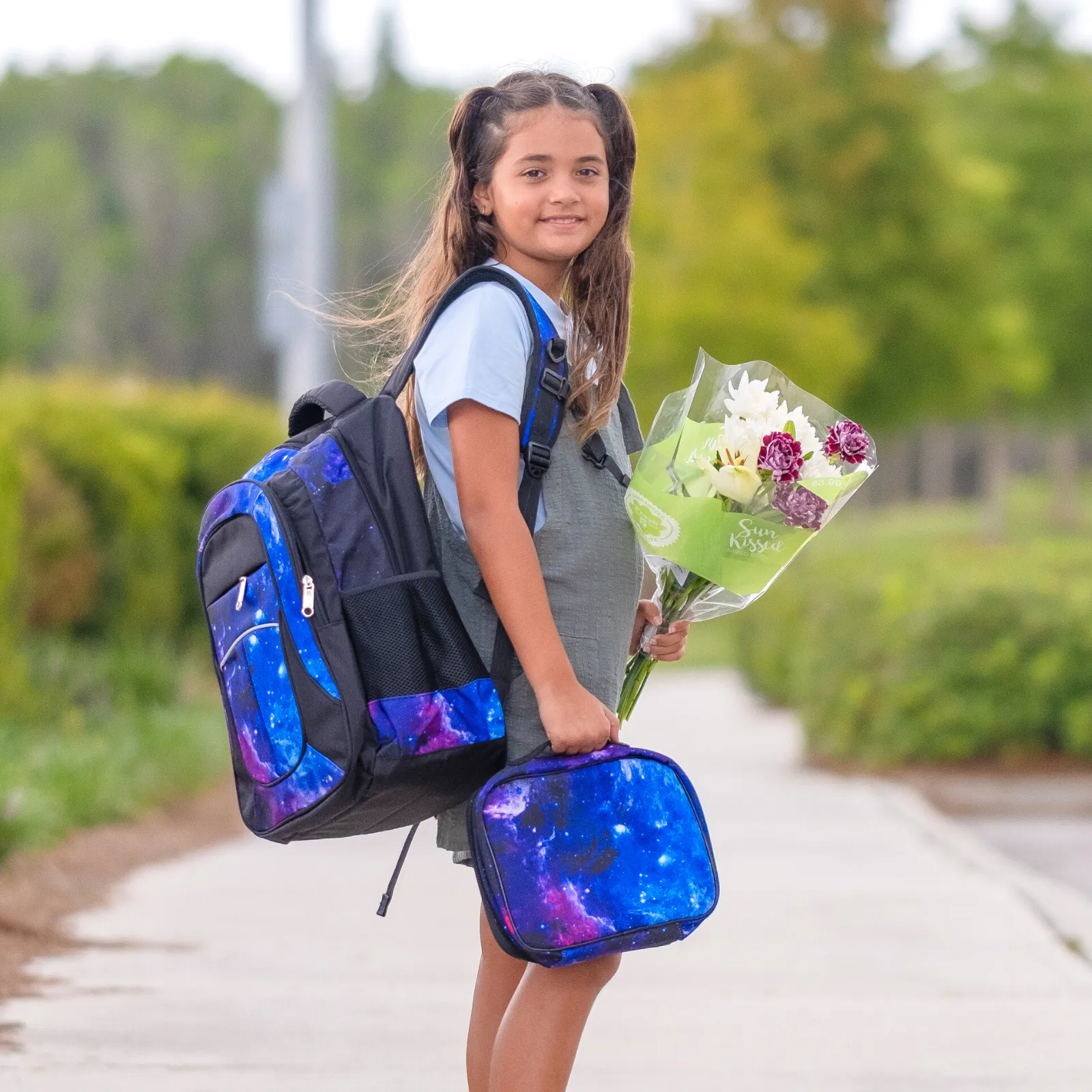 Kids Backpack and Lunch Box Set, Galaxy, Purple, Gives Back to Great Cause, 18 Inches
