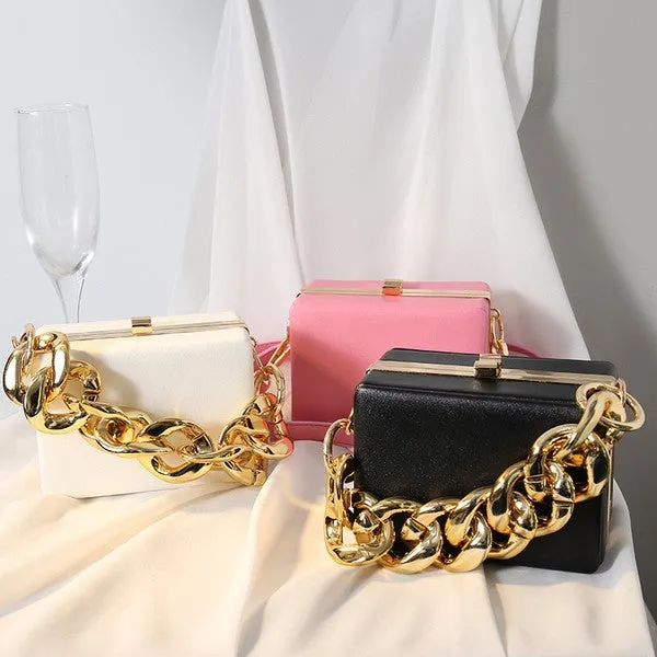 Simple Square Purse w Gold Chain Strap