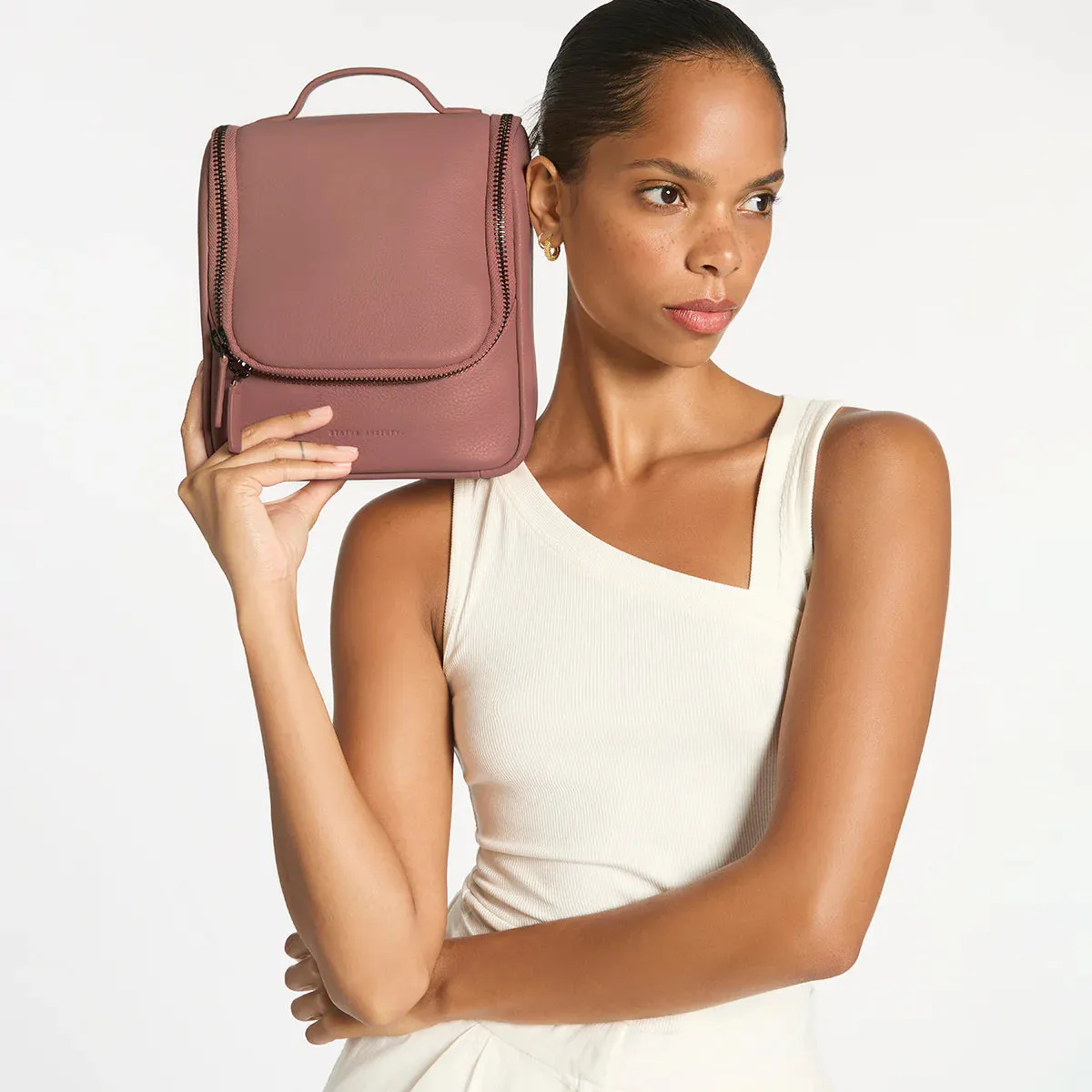 STATUS ANXIETY Womens Drifting Apart Leather Toiletries Bag - Dusty Rose