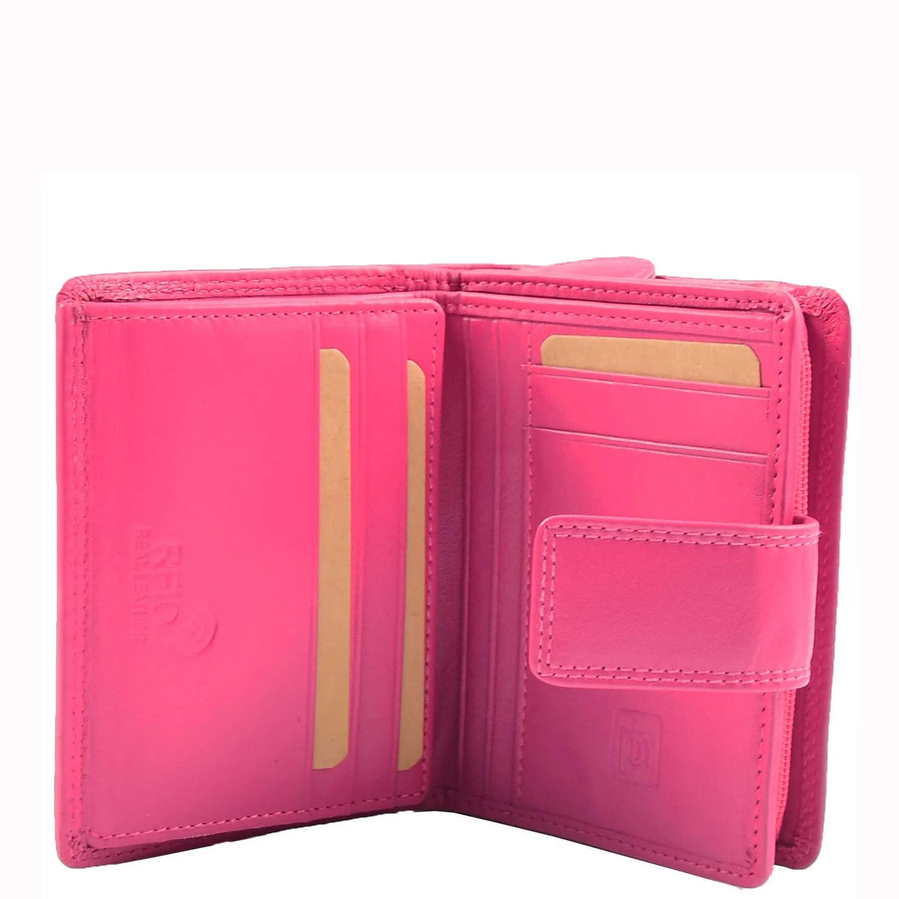 Womens Soft Leather Purse Mid-Sized Cards ID Notes Coins Pocket RFID Safe Anya Fuchsia