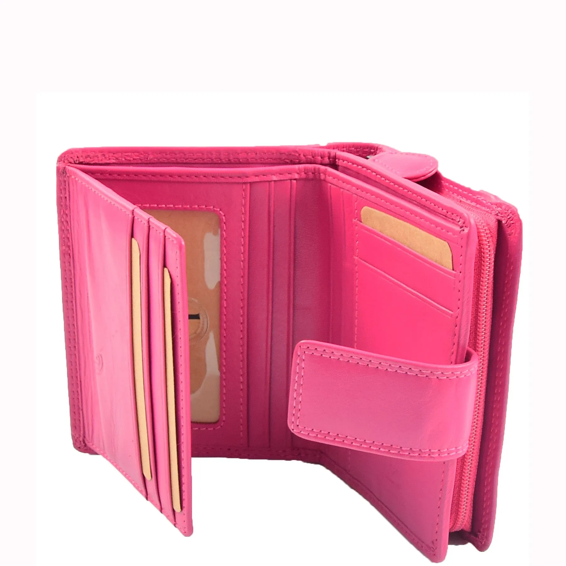 Womens Soft Leather Purse Mid-Sized Cards ID Notes Coins Pocket RFID Safe Anya Fuchsia