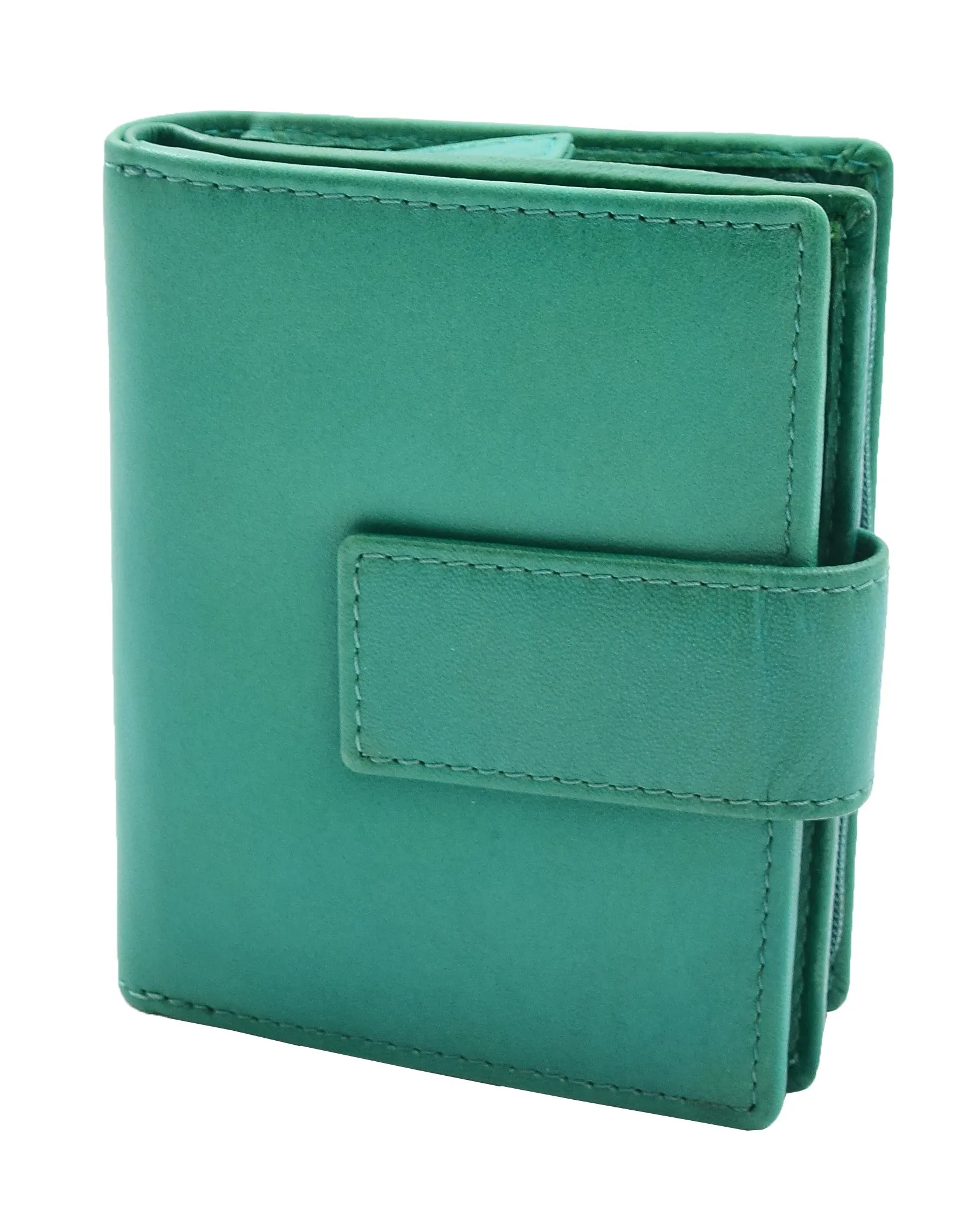 Womens Soft Leather Purse Mid-Sized Cards ID Notes Coins Pocket RFID Safe Boxed Alder Green