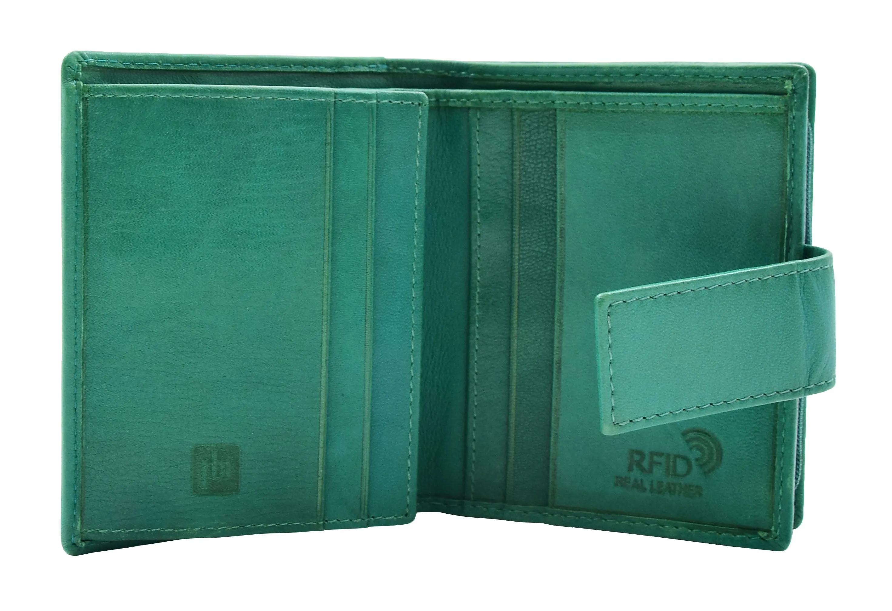 Womens Soft Leather Purse Mid-Sized Cards ID Notes Coins Pocket RFID Safe Boxed Alder Green